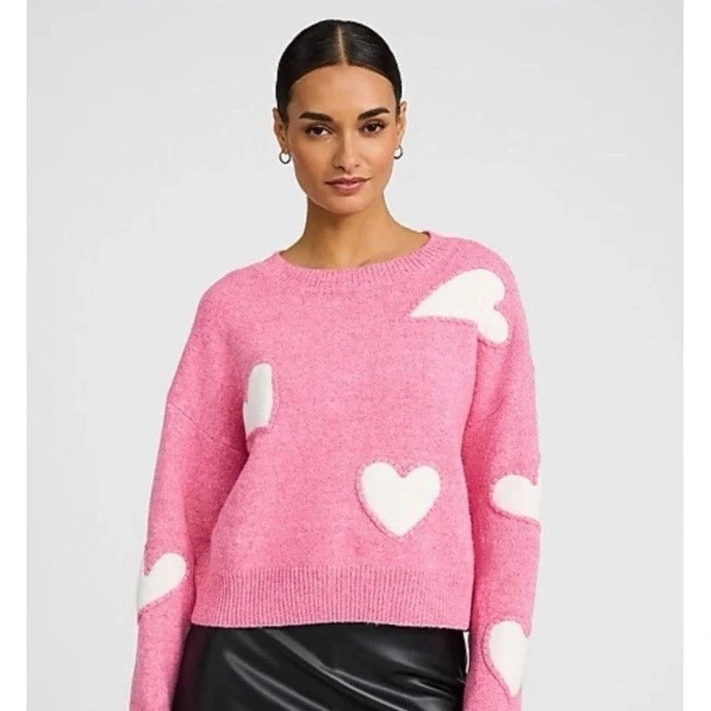 Threaded Leaf Pink Heart Sweater M Coquette Kawaii Soft Girl Y2K Balletcore